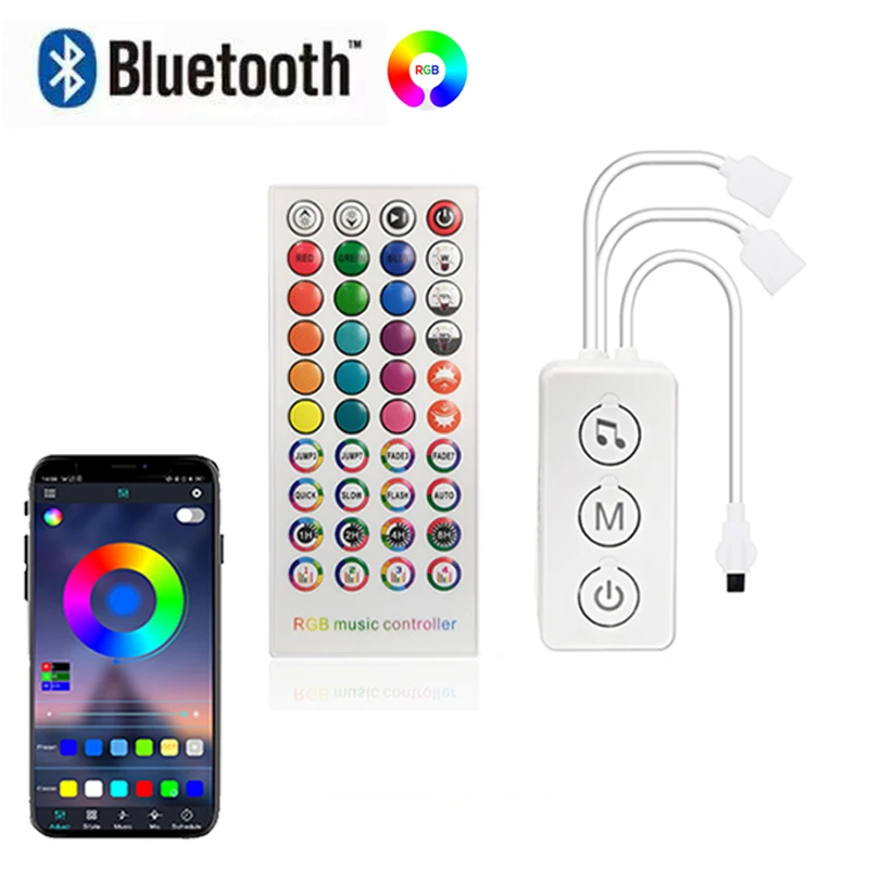 

Bluetooth Rgb Controller 4 Pin Music Sync Color Changing Rgb LED Lights Controller Smart Remote 40key Led Controller DC 5-24V