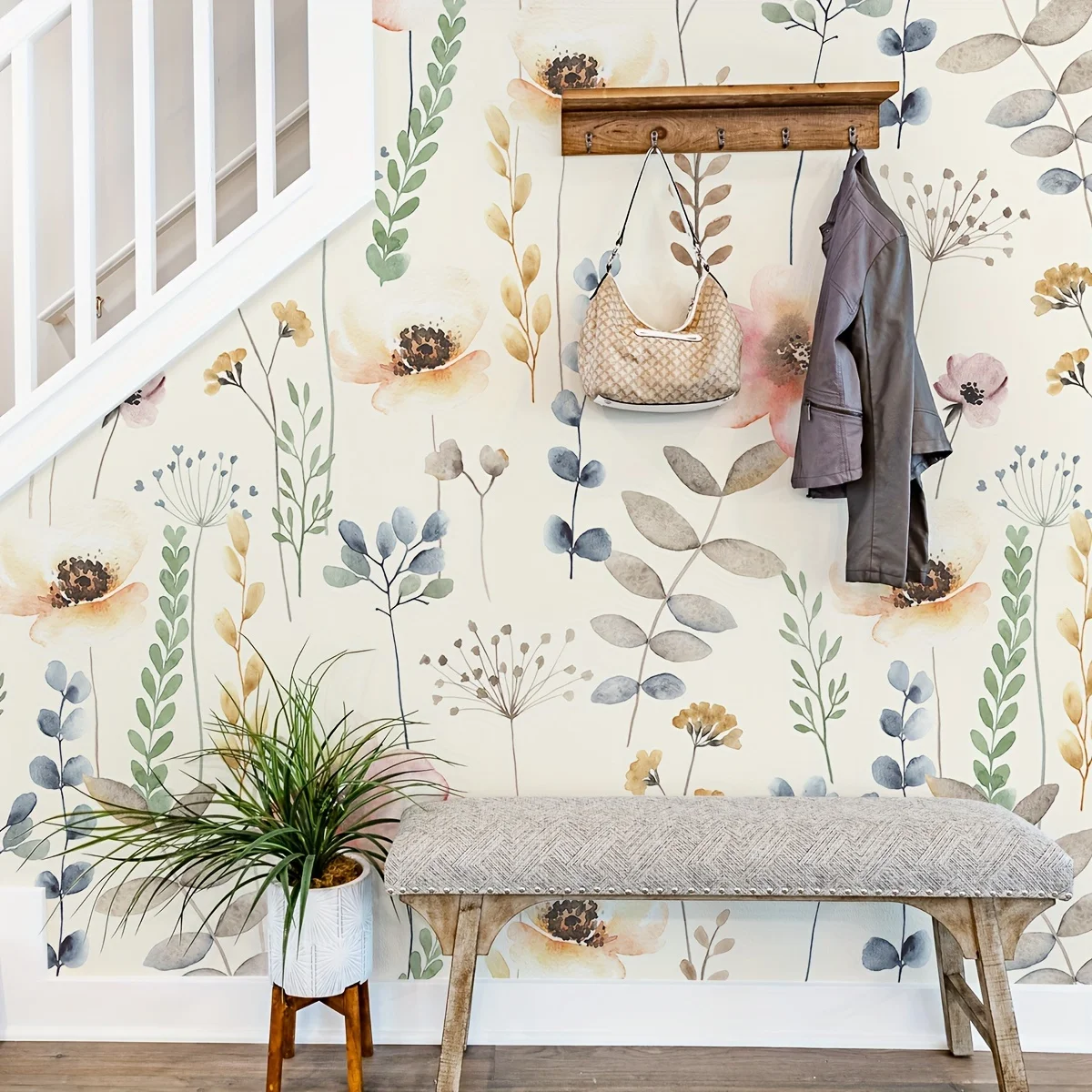 3PCS Multi-Colour Watercolour Floral Pattern Thickened Moisture-Proof Waterproof Wallpaper Self-Adhesive Peel and Stick Home Dec