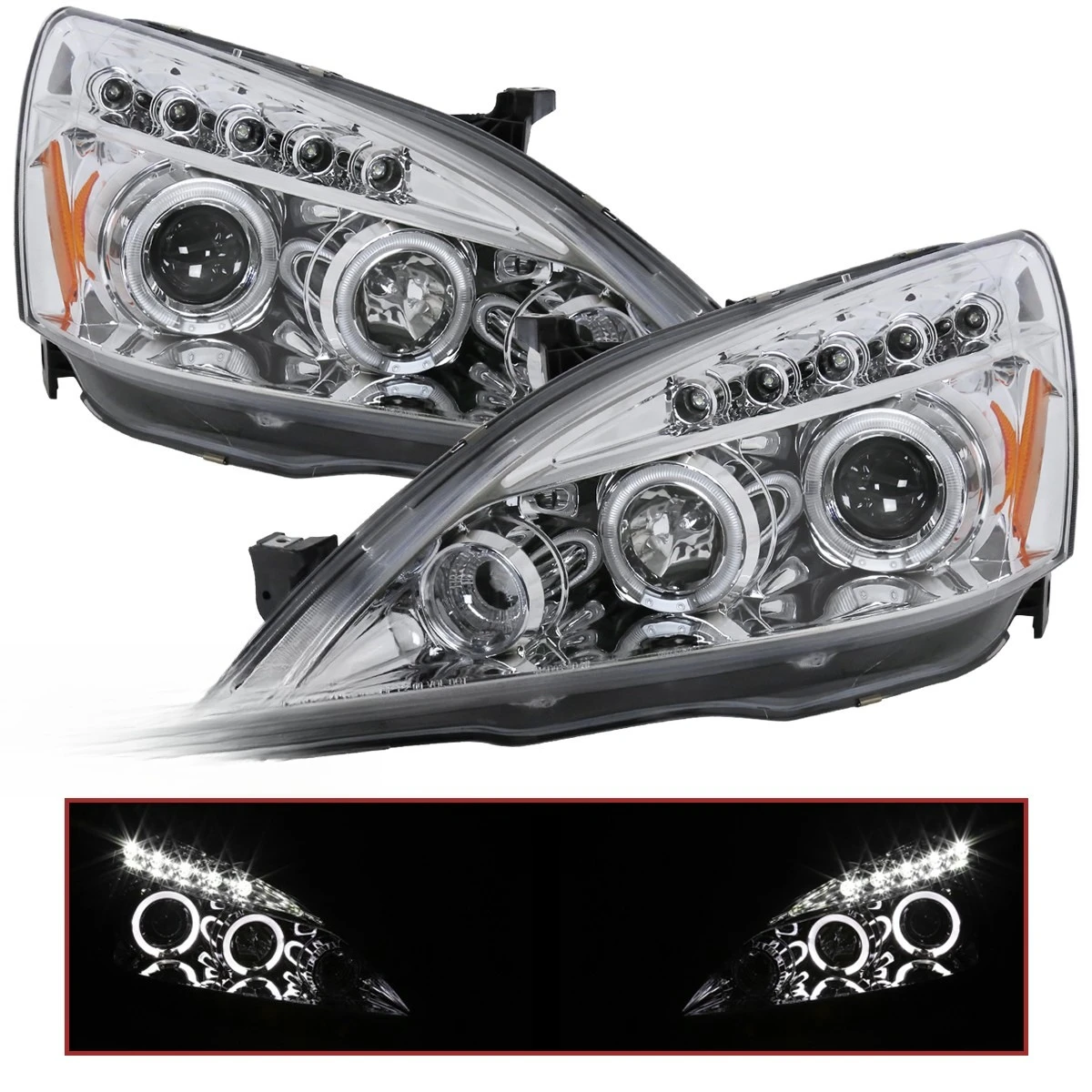 

Projector Headlights Fits 2003-2007 Honda Accord 2/4Dr LED Halo Lamps Left+Right