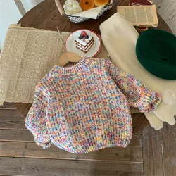 Winter New Baby Long Sleeve Knitted Rainbow Sweater Toddler Girl Thicken Warm Knitwear Children Fashion Casual Pullover Tops