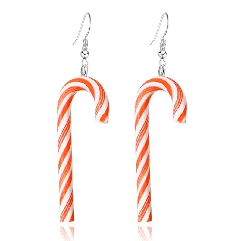 Pendientes de bengala de caramelo de Navidad de esmalte a rayas rojas y blancas de Año Nuevo Huitan para mujer, joyería de color plateado para festivales románticos