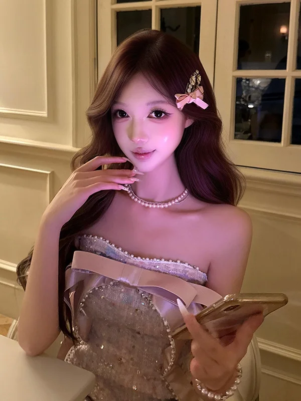 

Shiny Sequin Dress Women's Sexy Waist Cinched Bodycon Short Skirt Birthday Party Dress Luxury Fragrance Style Sling Strap