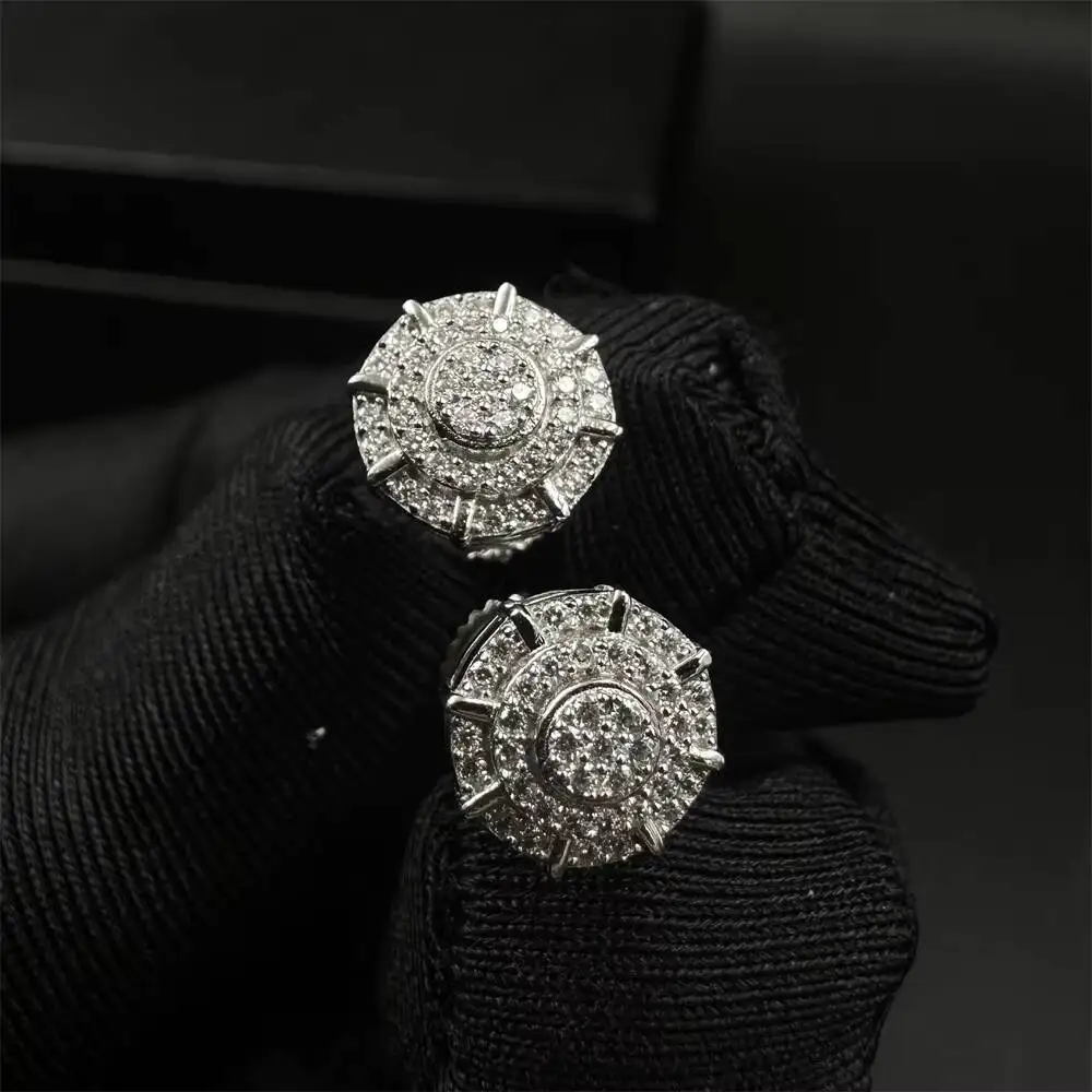 High Quality Moissanite Stud Earrings Hot Sale 925 Silver Earring Cluster Iced Out Hip Hop Earrings Jewelry for Ladies