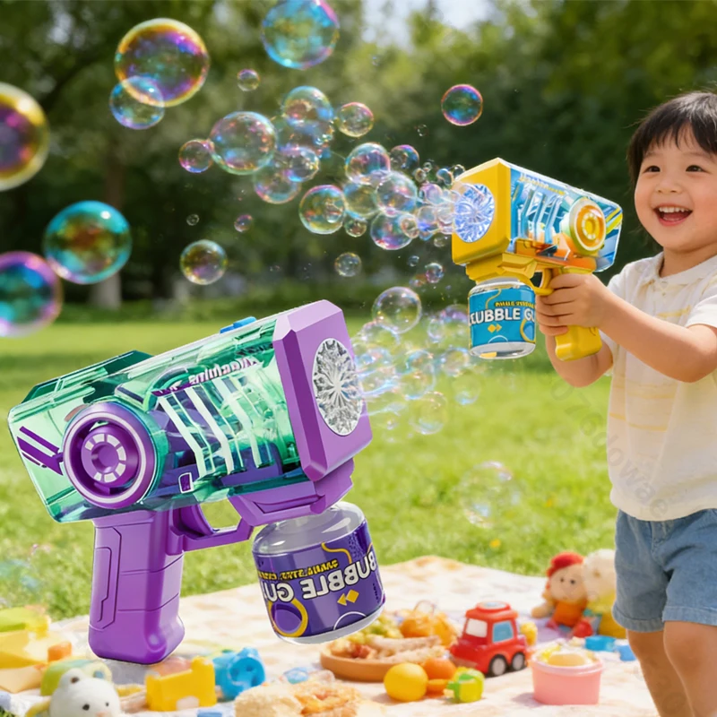 

Electric Bubble Machine Handheld with Light 12 hole Fully Automatic Bubble Gun Soap Bubbles Blowing Outdoor Party Wedding Toys