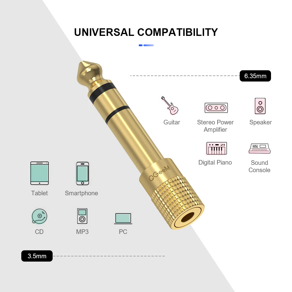 QGeeM Jack 6.5 wtyk męski 6.35mm do złącza żeńskiego 3.5mm wzmacniacz słuchawkowy Adapter Audio mikrofon AUX 6.3 konwerter 3.5mm