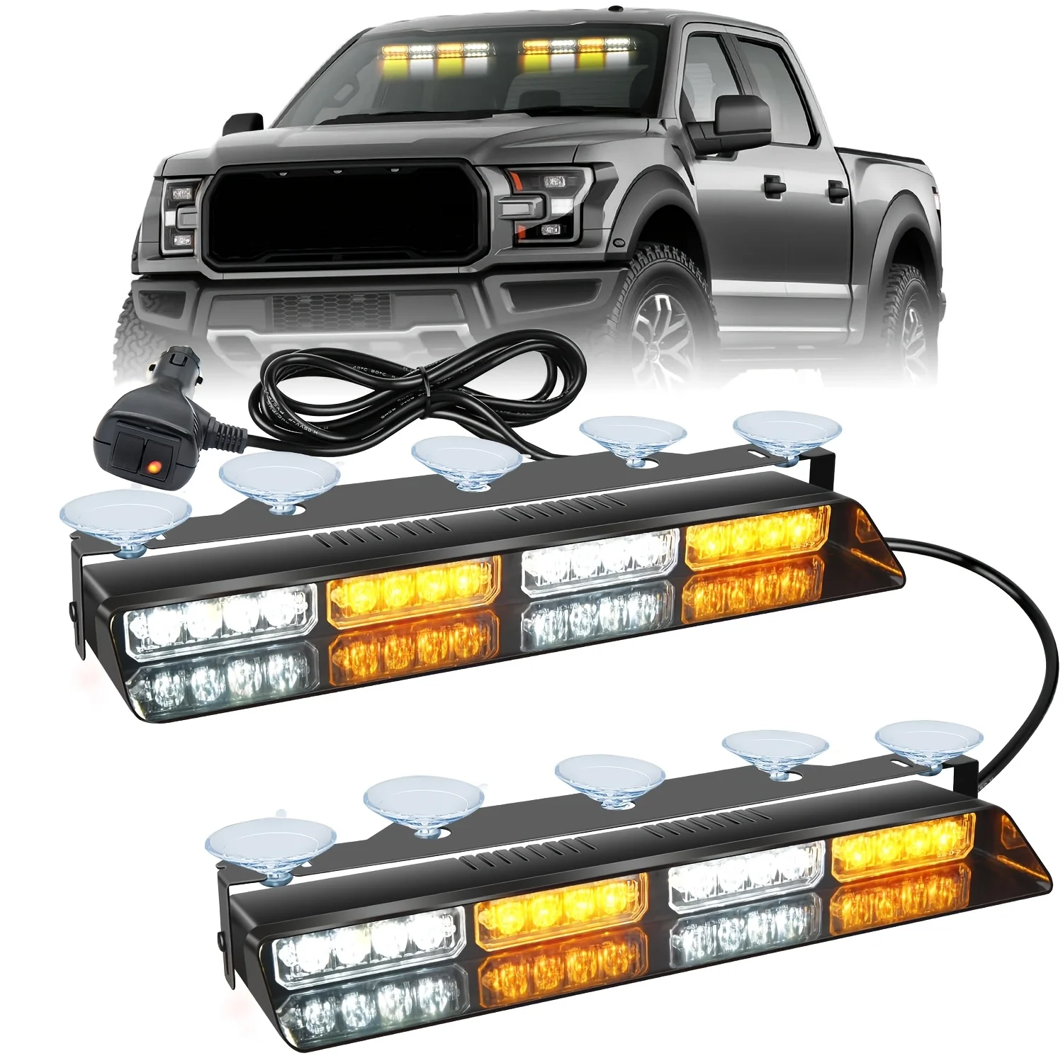 

Combo of 2-In-1 Interior Light Bars for Windshields - Featuring 32 Leds And 10 Suction Cups, Easy to Install, Adjustable Angle, Designed for Safety in Off-Road Work for Agricultural And Construction Vehicles, Trucks, And Cars, Without Battery