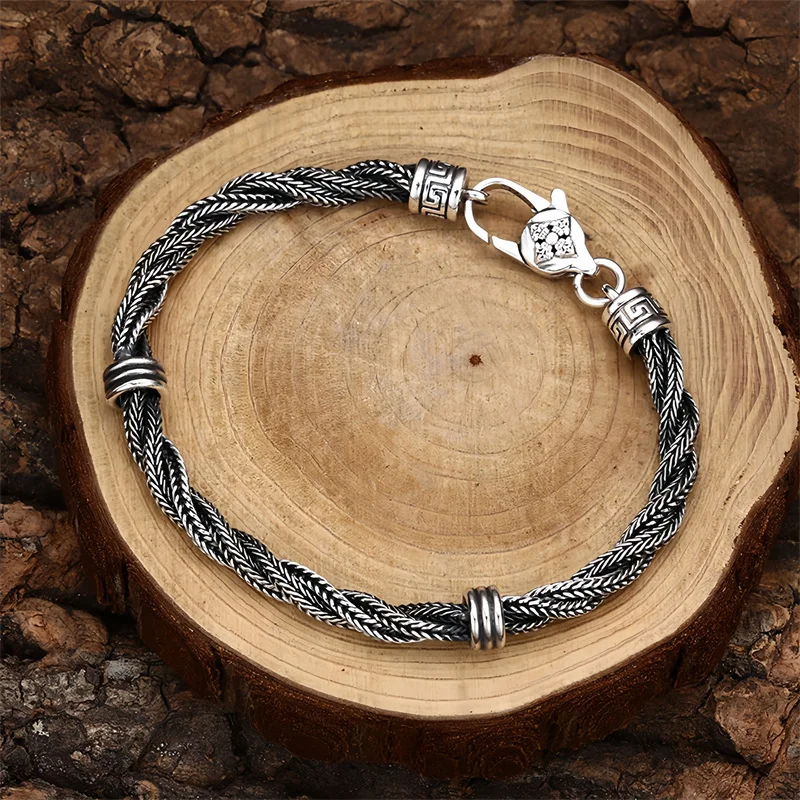 BOCAI New S925 Sterling Silver Bracelets for Men Women Antique Woven Braid-bracelet Pestle Vajrs Pattern Charms Fine Jewelry
