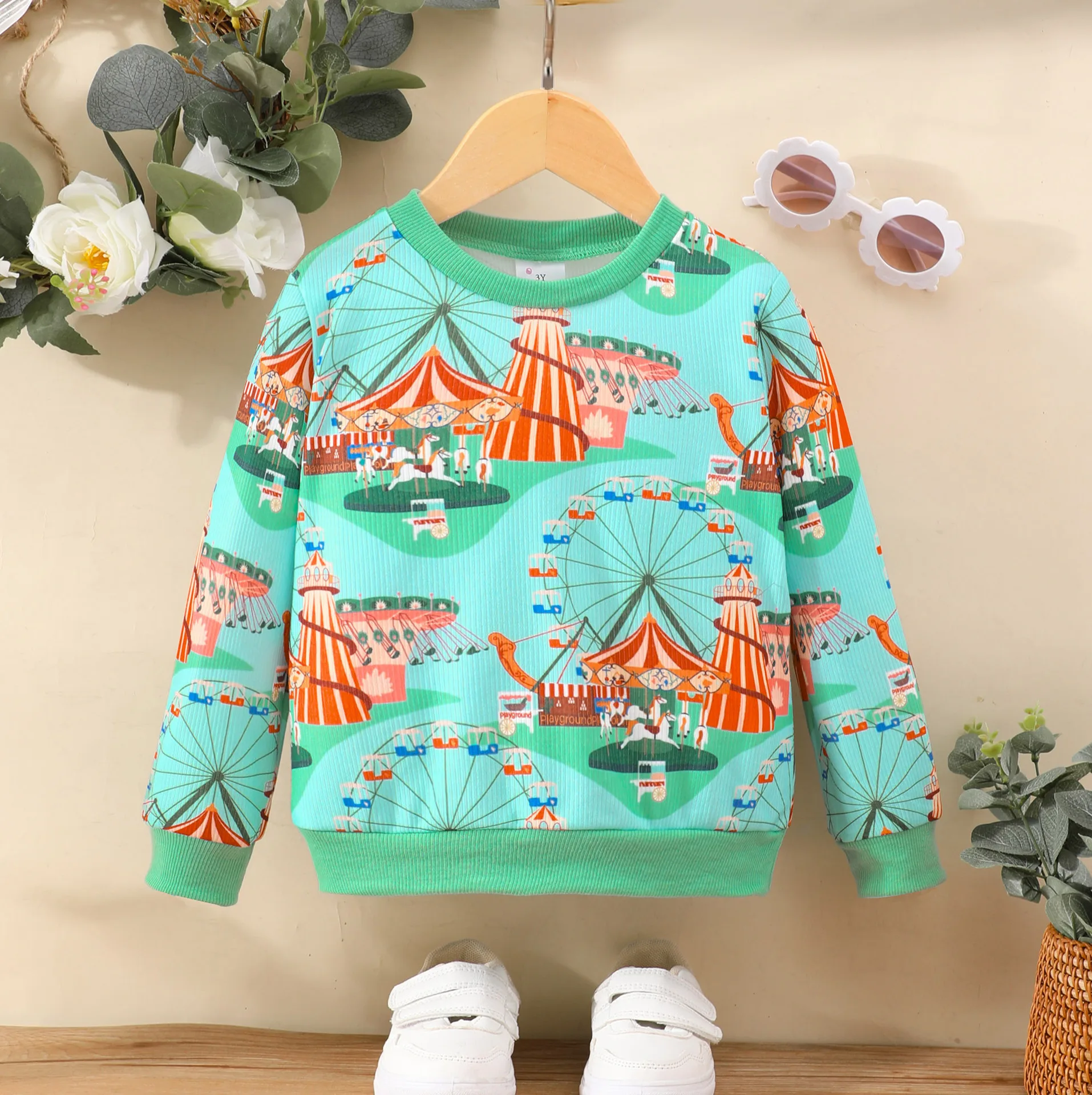 Kinder Frühling/Herbst Langarm gestreifte Weihnachts ferien Cartoon gedruckt Hoodie Top für Jungen und Mädchen 3-7 Jahre alt