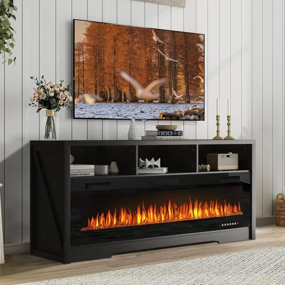 

Fireplace TV Stand for TVs Up to 75" TV with 60" Electric Fireplace,Center with Open Shelve Storage,65 inch TV Stand