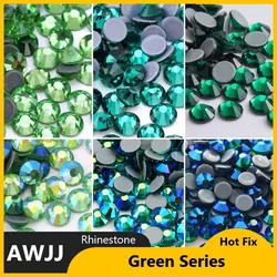 SS6-SS30 Green Series Color Better DMC Hot Fix Rhinestones,Glass Strass Hotfix Iron On Rhinestones Sewing & Fabric Decorations