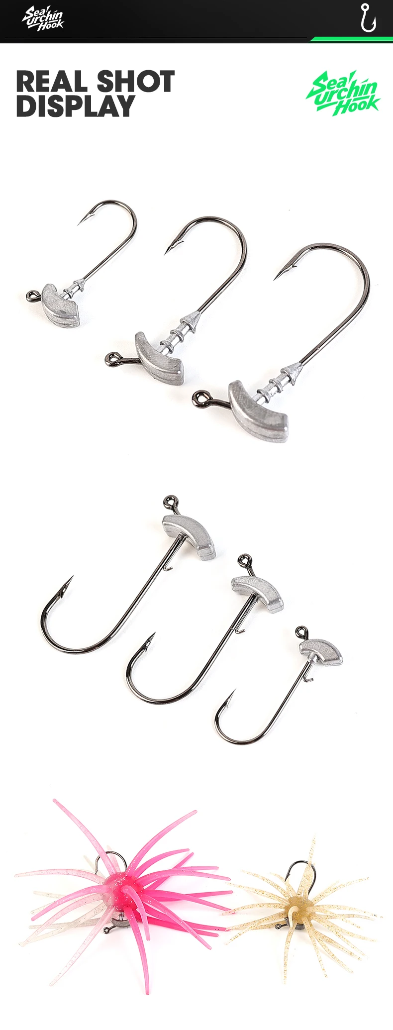 TAIYU 5 Stück Seeigel-Köder Spezial-Bleihaken Metall-Jighaken für Forellen/Barsche Weicher Wurmköder Jighaken Weichköder Universeller Bleihaken – Detail 9