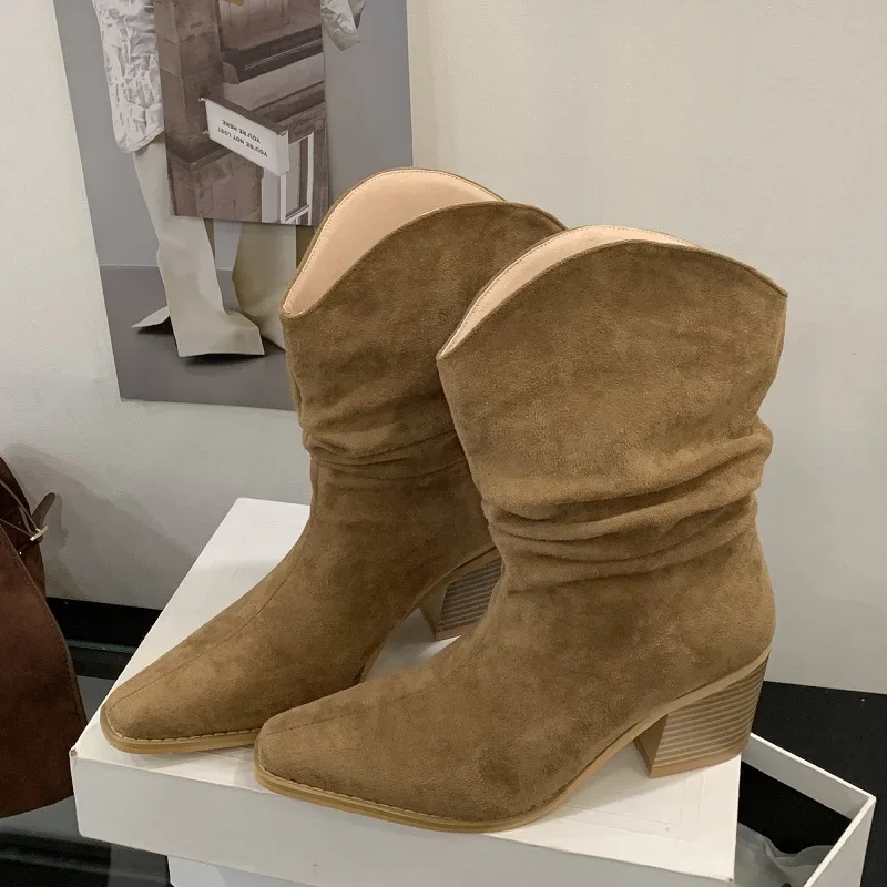 

Aneikeh лаконичные весенне-осенние модельерские плиссированные женские ботильоны на квадратном низком каблуке, праздничное платье, женская обувь