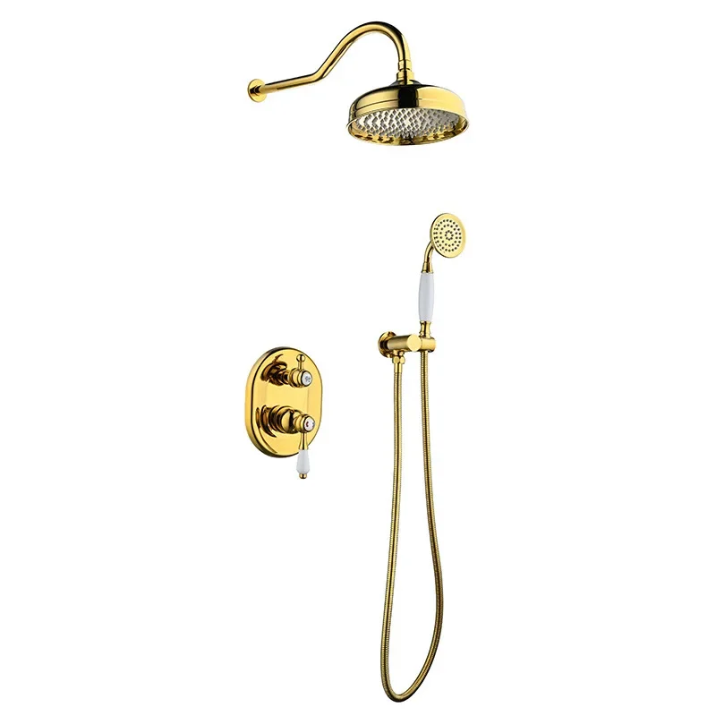 

Gold Shower Faucet Set Wall Mounted Classical Bathroom Shower Faucet Set Brass Single Lever Hot and Cold Shower Mixer Set