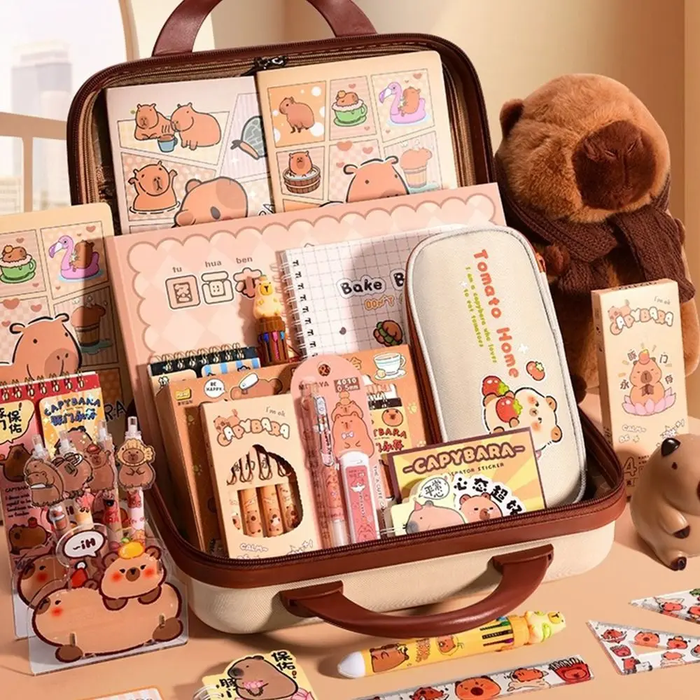 Cute Capybara Stationery Set Notebook Stickers Ruler, Pencil Pen Case Durable Student School Supply Kawaii High-Quality Kid Gift