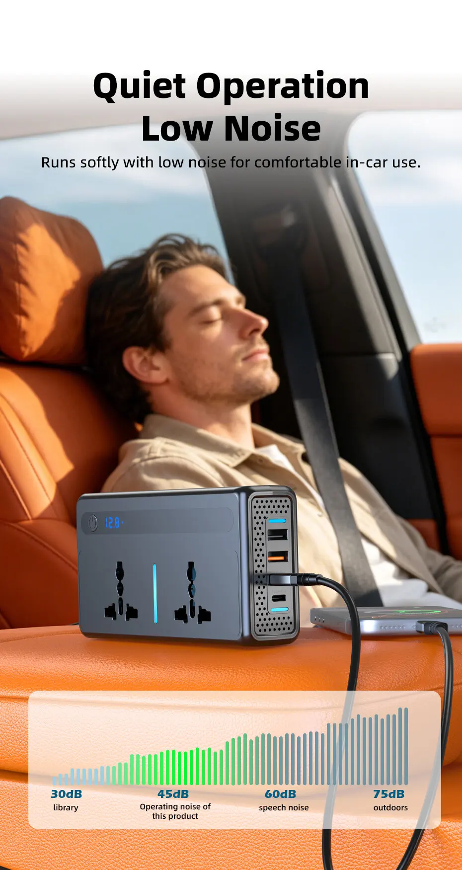 Vyvylabs 200W Auto-Stromwechselrichter 12V DC zu 220V AC Konverter Auto-Stromadapter Typ C USB Schnell-Ladestation Auto-Zubehör – Detail 9