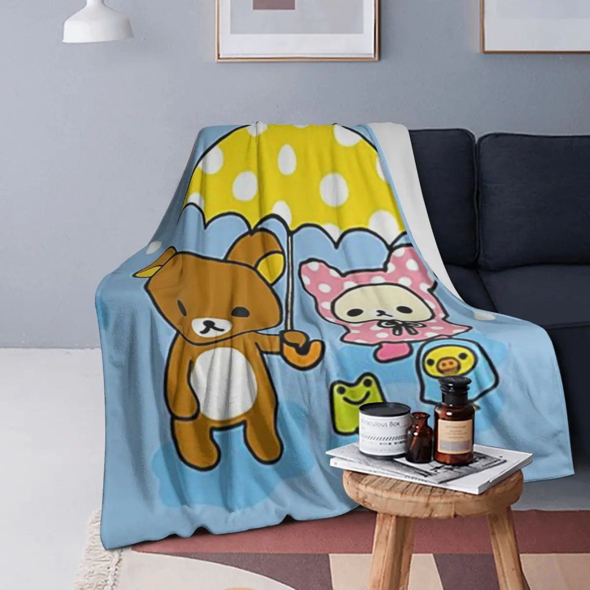 

Rilakkuma And Korilakkuma In The Rain Blanket Soft Warm Flannel Throw Blanket Bedspread for Bed Living room Picnic Travel Home