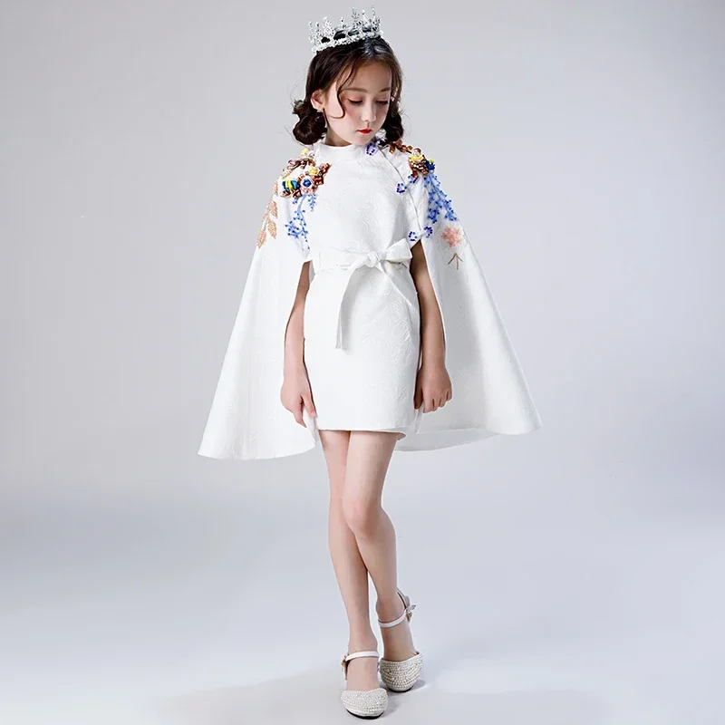 Baby Child dress Princess dress girl model catwalk tide suit little girl Western style white host high quality girls dress