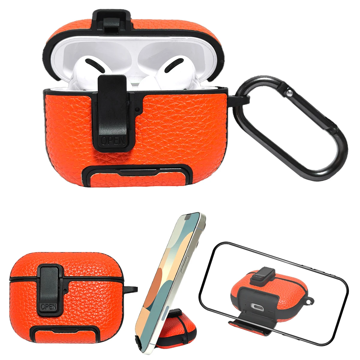 Multi-functional Case With Security Lock For AirPods Pro3, Concealed Foldable Phone Stand, And Charging Port Dust Plug.