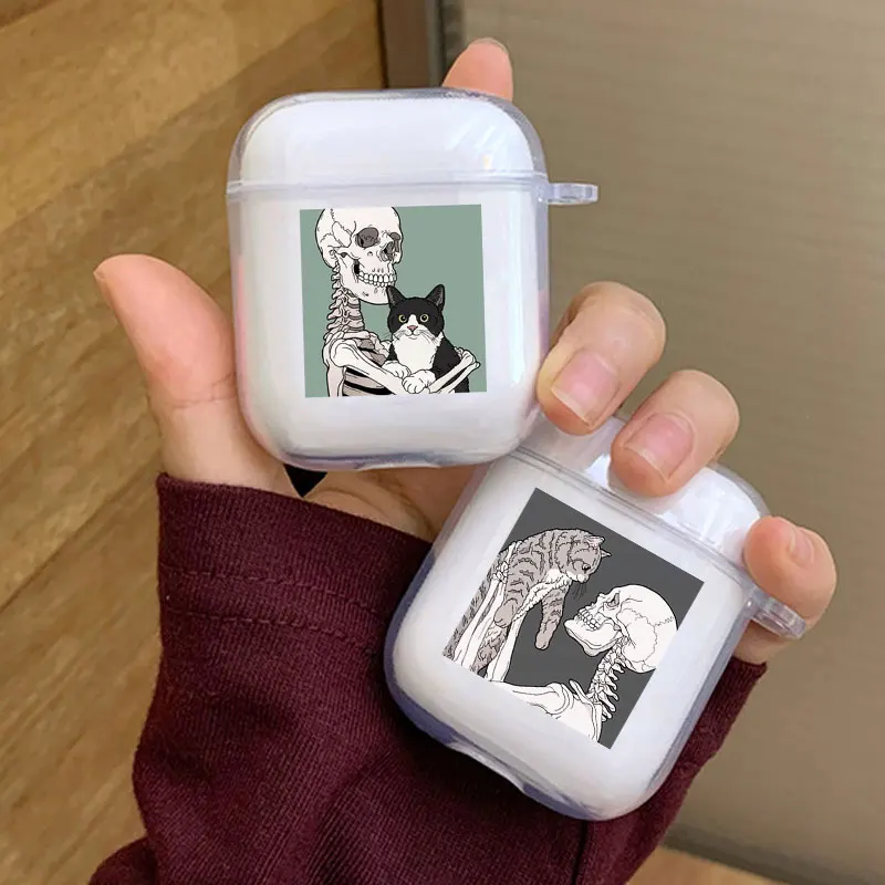 

Cute Skeleton Cat Pattern Earphone Case for Apple AirPods Pro 2 Soft TPU Cover for Airpods 2 3 Bluetooth Clear Charging Box Skin