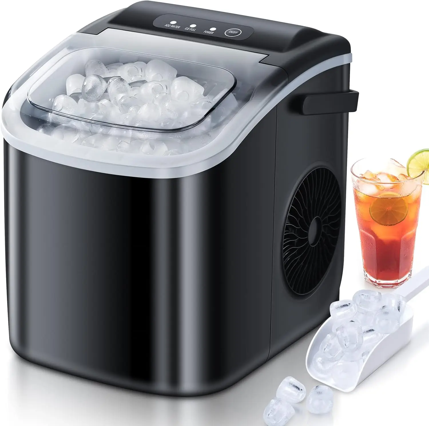 

Countertop Ice Maker, Ice Maker Machine 6 Mins 9 Ice, 26.5lbs/24Hrs, Portable Ice Maker Machine with Self-Cleaning