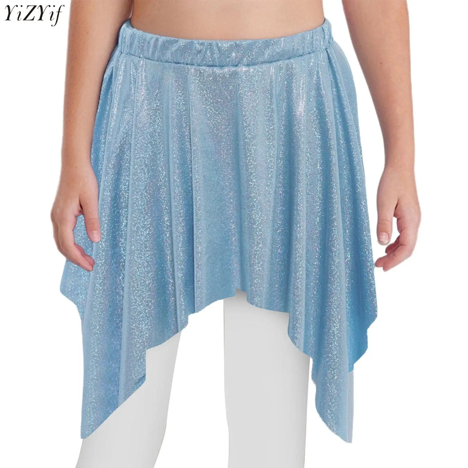 

Kids Girls Cheerleading Jazz Dance Skirt Fashion Metallic Mini Dots Irregular Ruffled Skirts for Ballet Dance Performance Dress