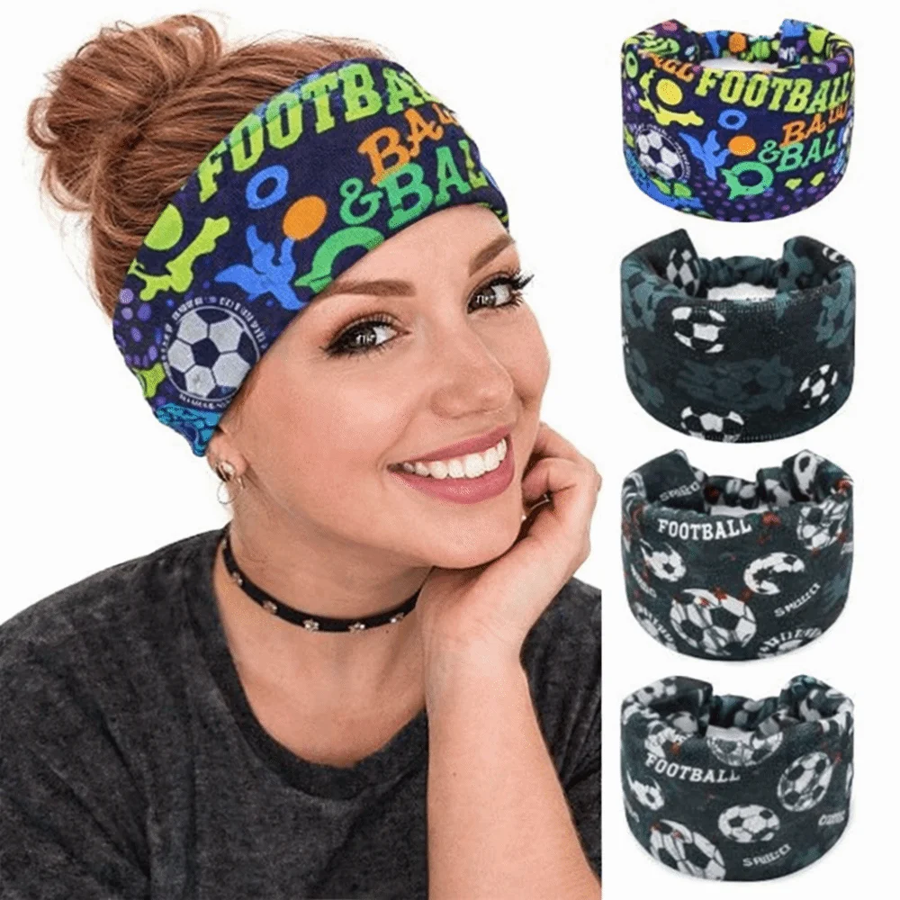 

Спортивная повязка на голову с футбольным принтом, в богемном стиле, винтажная, с узлом, для йоги, широкая, из хлопка, эластичная, для повседневной носки