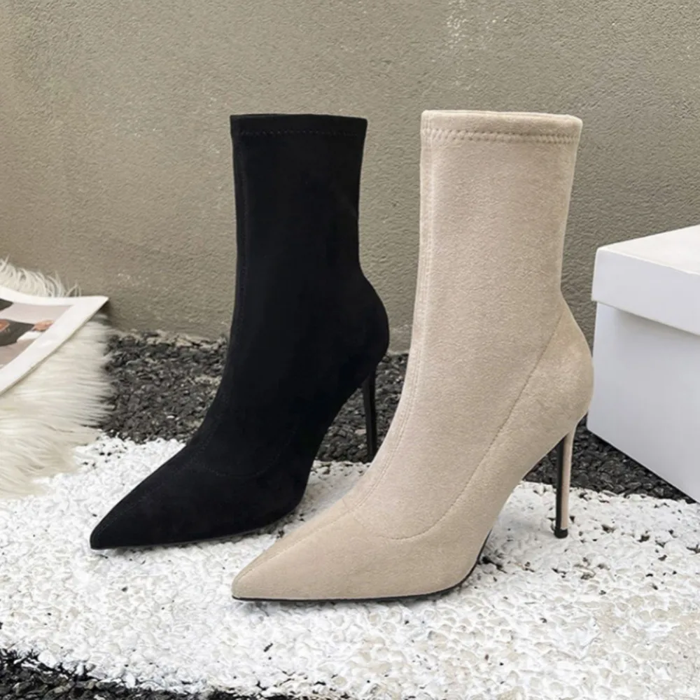 

Women's Autumn Boots 2025 Fashion Pointed Short Boots for Woman Leather Stiletto Boot Suede Women's Boots Autumn and Winter