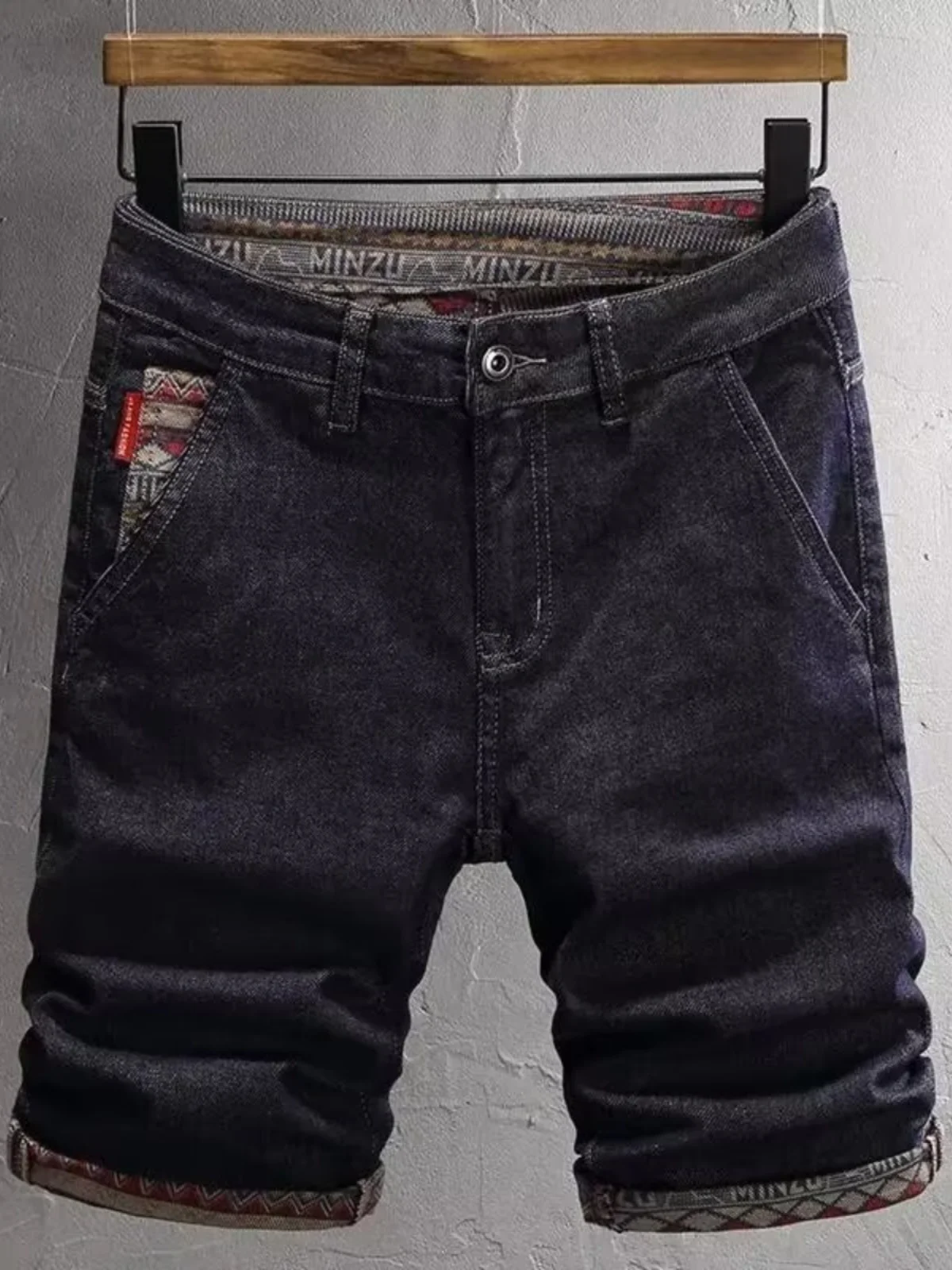 

Летние тонкие синие простые мужские джинсовые брюки, модные удобные корейские версии, облегающие эластичные прямые брюки средней длины с пятью точками