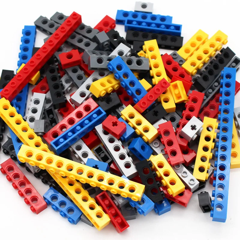 100pcs Technical Building Blocks Parts Bulk MOC Thick Bricks 6 Color Combination Accessories Studded Long Beams Robot Children