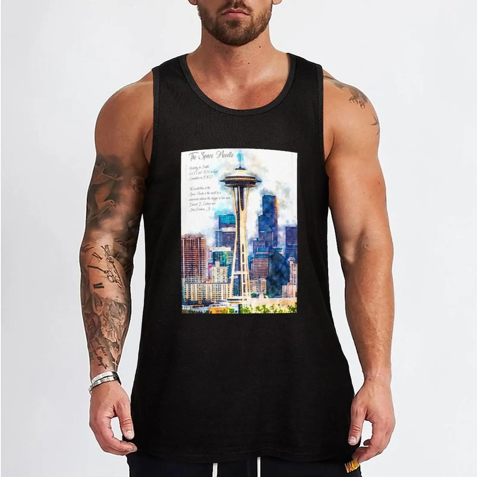 Space Needle, Seattle, Watercolor Tank Top bodybuilding for men man vest