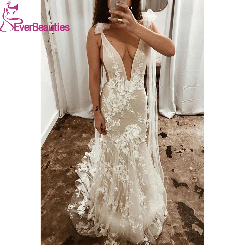 Vestidos De Novia الدانتيل فساتين الزفاف للنساء 2022 اكسسوارات السيارات بوهو فستان عروس البوهيمي الخامس الرقبة الشاطئ فساتين الزفاف