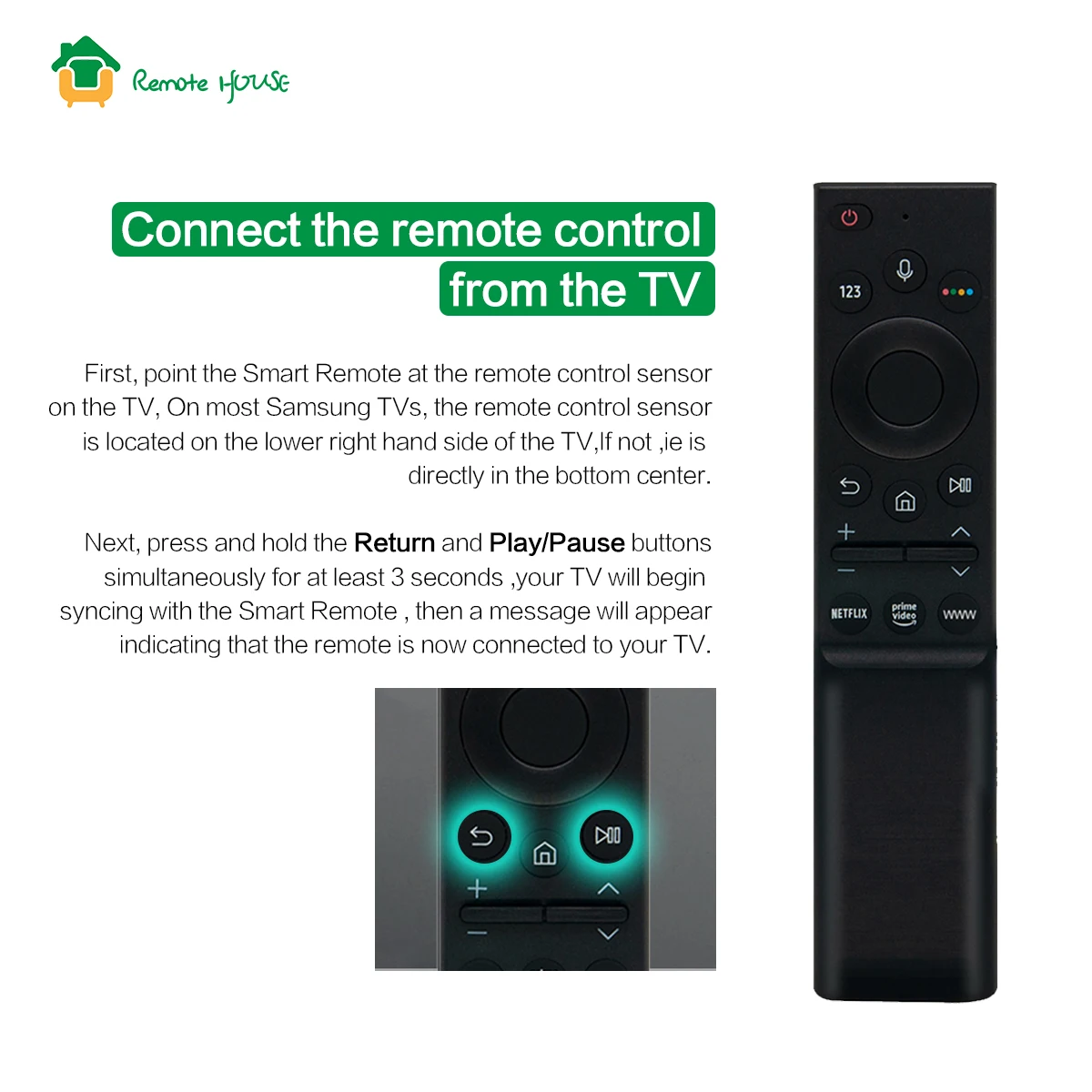 BN59-01363L Voice Remote Control Use For Samsung Smart QLED Series TV UN50AU8000FXZA Remoto with WWW Netflix Button