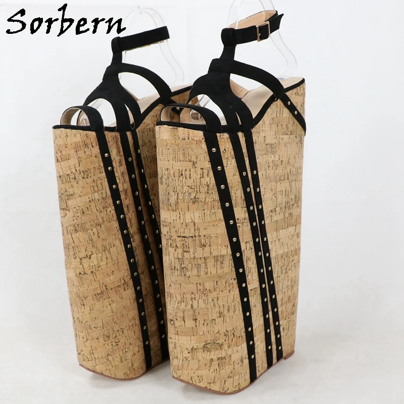 Sorbern 40cm Cork Wedge Sandals Women For Drag Queen Slingback Fetish Platform Crossdresser Summer EU33-48 Custom Colors