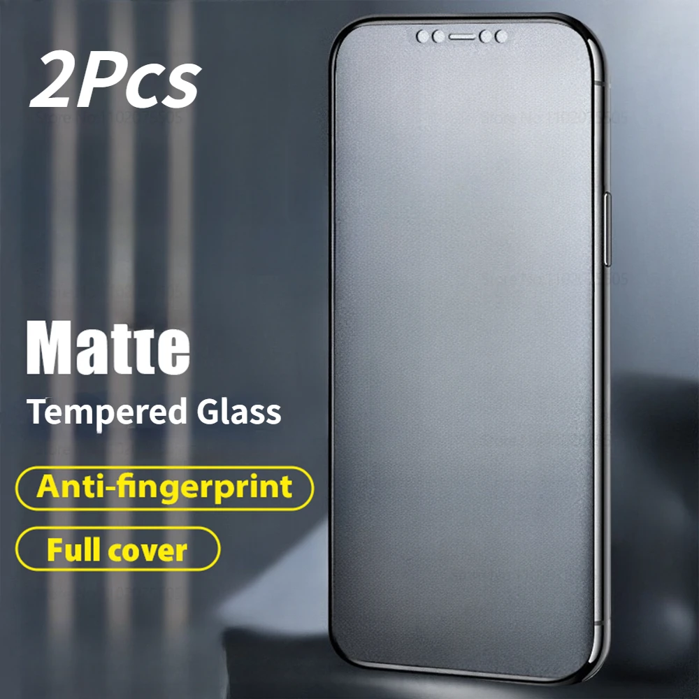 2Pcs Matte Full Cover  Tempered Glass for iPhone 14 13 Pro Max 12 13 Mini 15 14 XS Max X XR SE 7 8 Plus Frosted Screen Protector