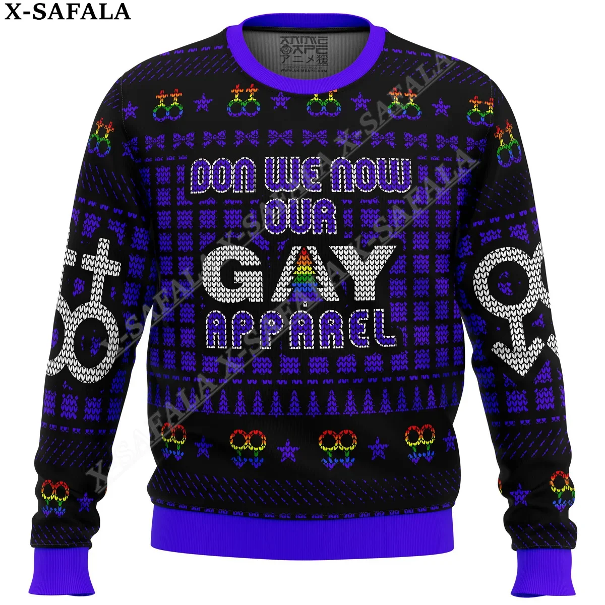 Unisex Lgbt Rainbow Orgulhoso Feio Camisolas de malha de Natal, Jumpers engraçados de Halloween, Casal Holiday Party Tops, Casual 1, Presente