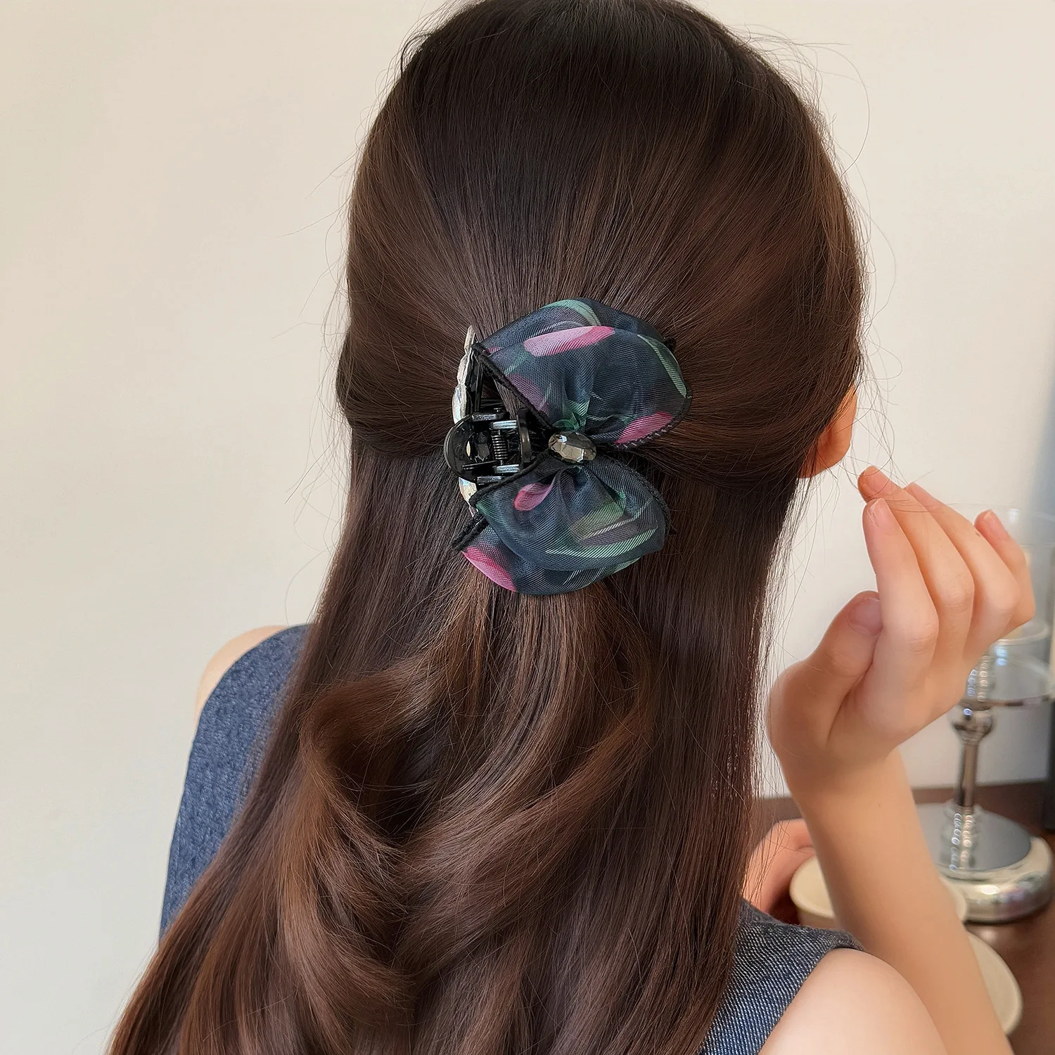 1PC Moonlight Rhinestone Hair Clip for Women Girls Net Gauze Bubble Satin Claw Princess Forehead Shark Side Hair Accessory - Image 5