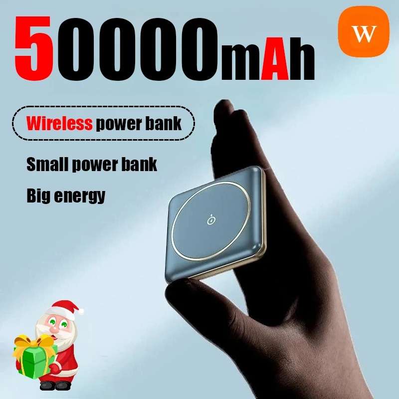 2024 New 50000mAh Mini Magnetic Wireless Power Bank Charger Fast Charging Thin External Battery for iPhone Huawei Samsung Xiaomi