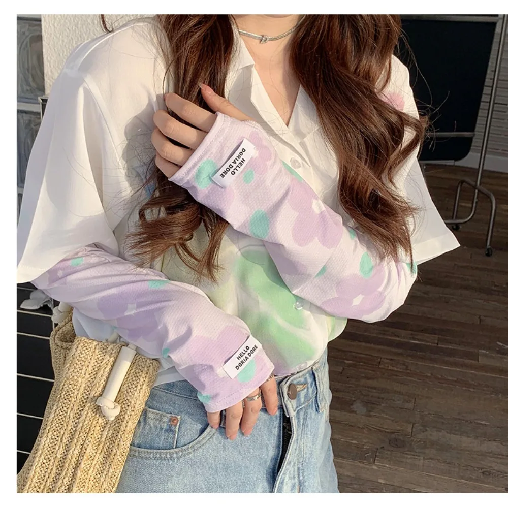 Practical Ice Silk Printed Sleeves Elastic Ultraviolet-proof Long Gloves Ultrathin Breathable Sunscreen Sleeves