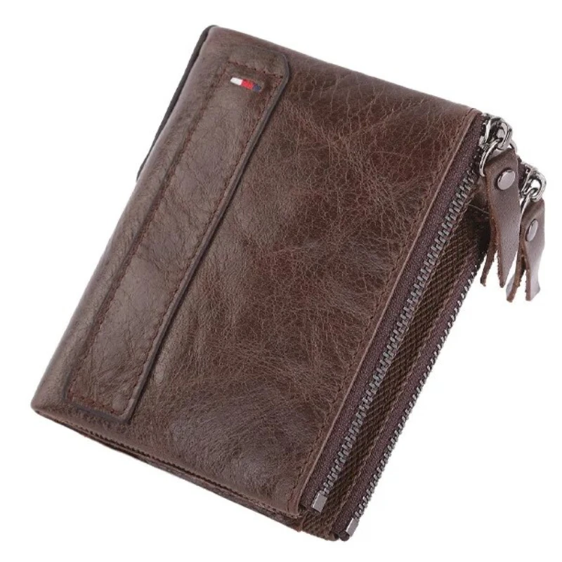 

Genuine Cow Leather Short Wallet for Men Zipper Card Holder Leather Men Purse High Quality Luxury Brand Male Wallet