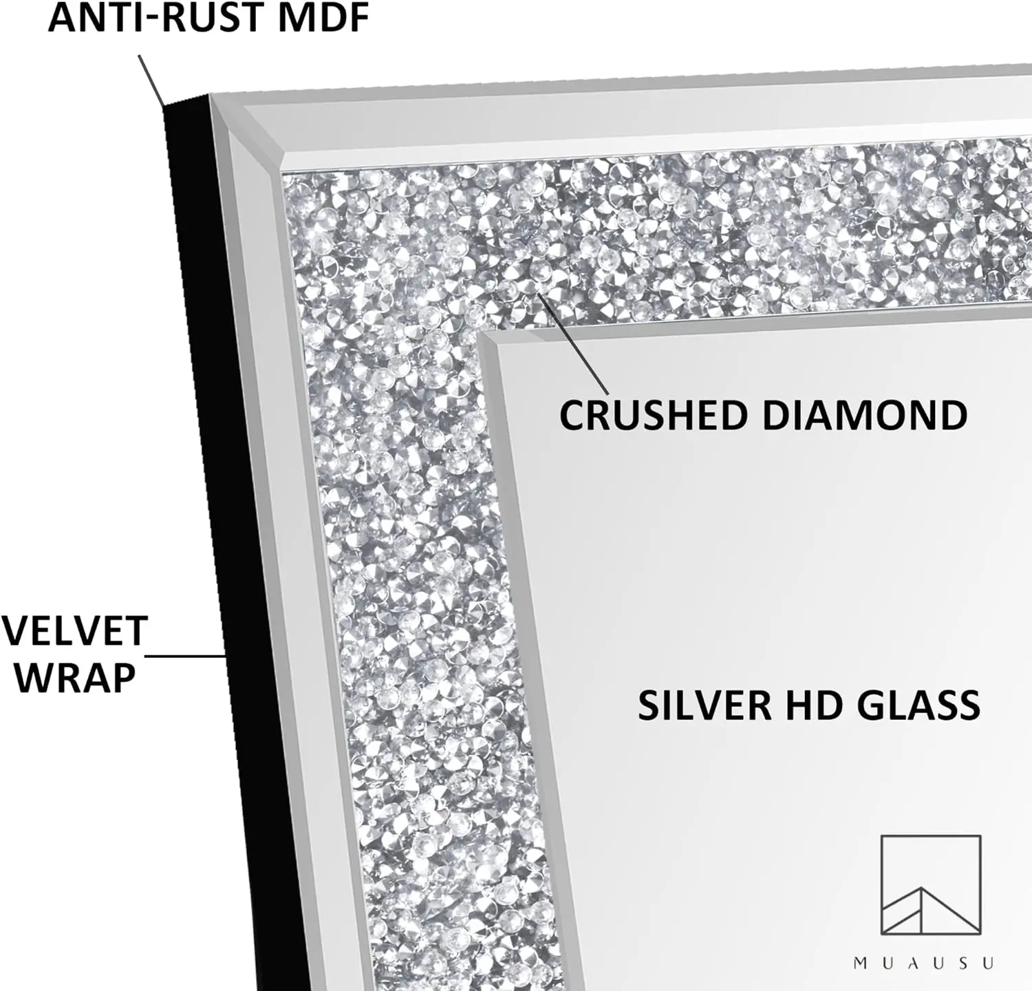 Kristall Crushed Diamond Ganzkörper spiegel funkelnden Silber High Definition Steh spiegel 59 "x 18" Schlafzimmer Wohnzimmer Eitelkeit