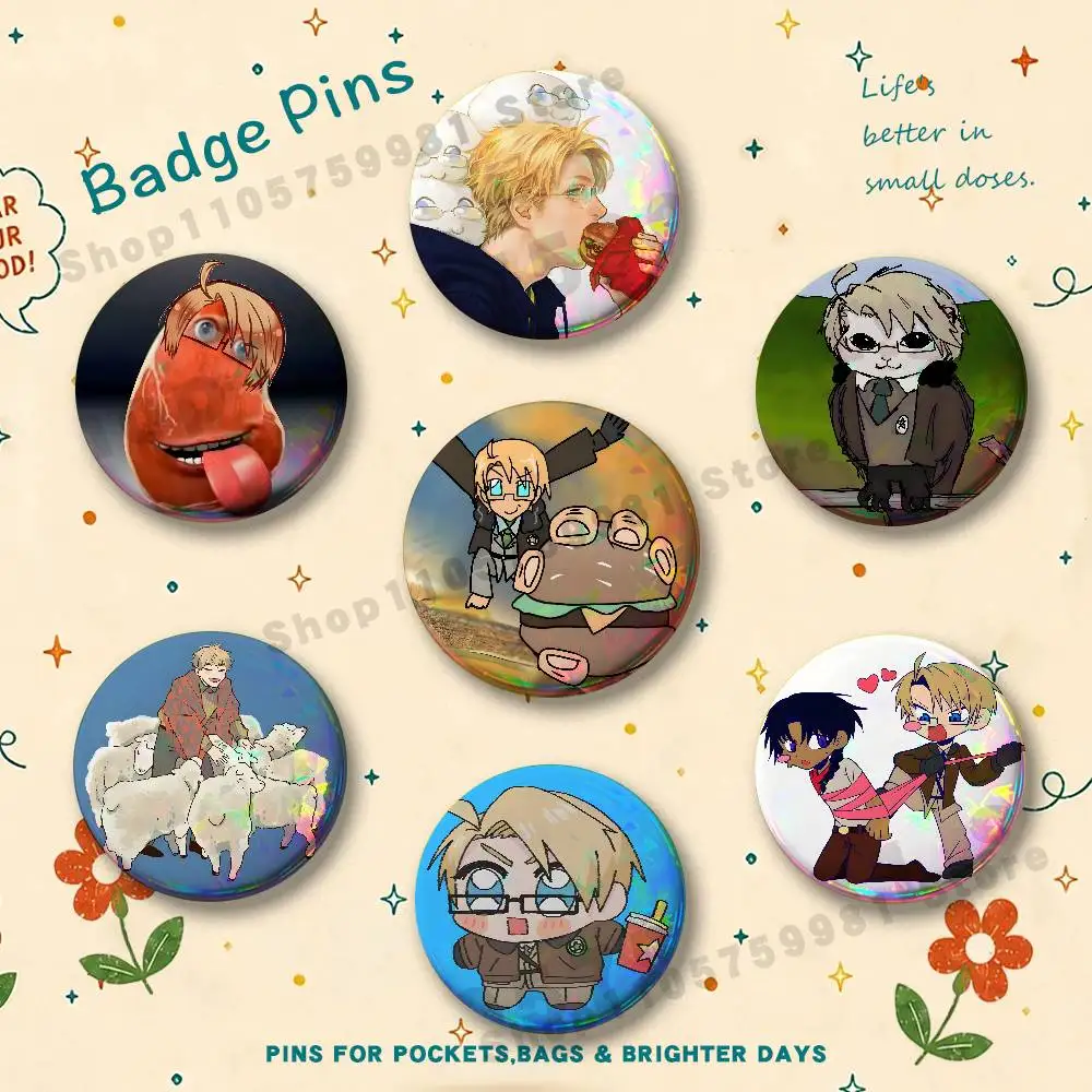 Funny America A-Alfred F Jones Badges Pins Button Custom Anime Role Old-school Brooches Cartoon Collar Gifts
