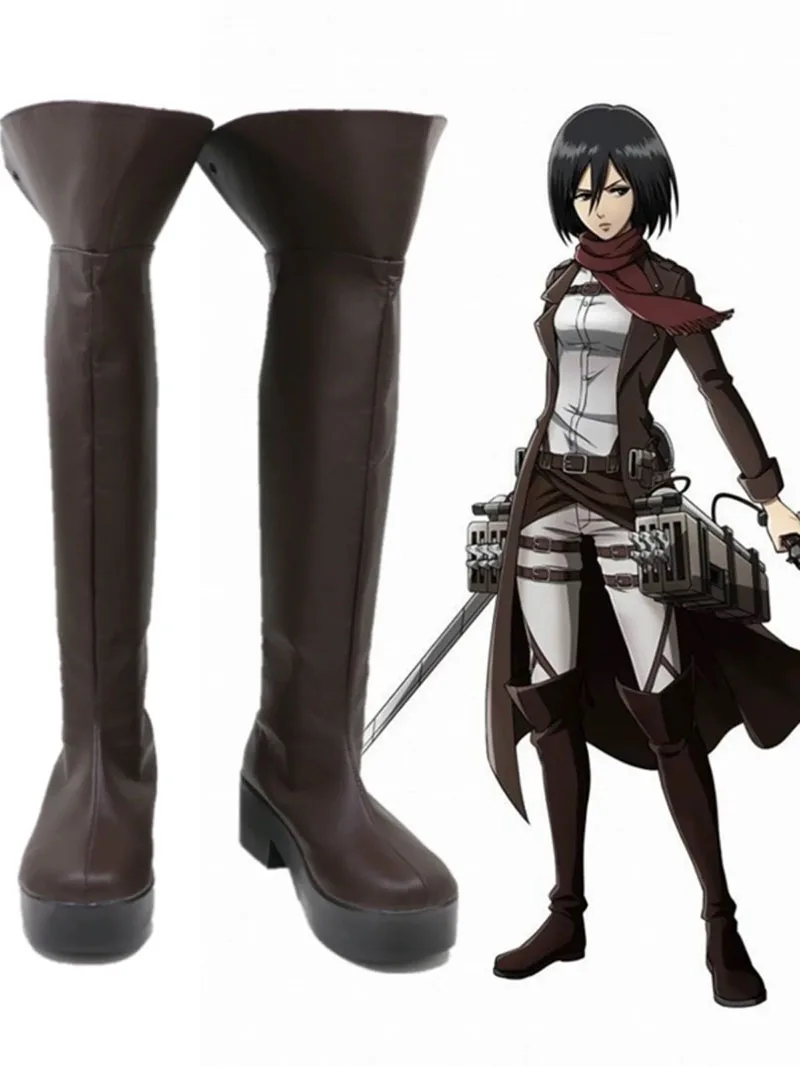 Anime Attack on Titan Mikasa Ackerman Cosplay Shoes Game Long Boots Cosplay Costume Prop Shoes for Halloween Party