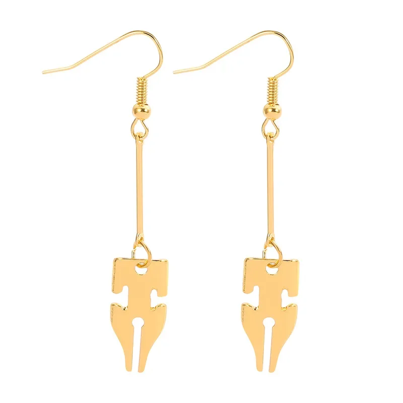 MN1 New Anime Jojo Bizarre Adventure Rohan Kishibe Gold Color Pen Nib Earring for Women Girls Cosplay Accessories Fashion Je8/yG
