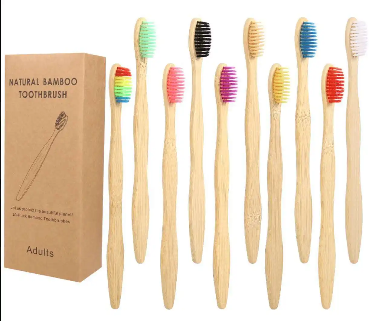 10/20/30Pcs Adult Box Bamboo Toothbrush Bamboo Charcoal Soft Hair Toothbrush Degradable and Reusable Disposable for Hotel Use