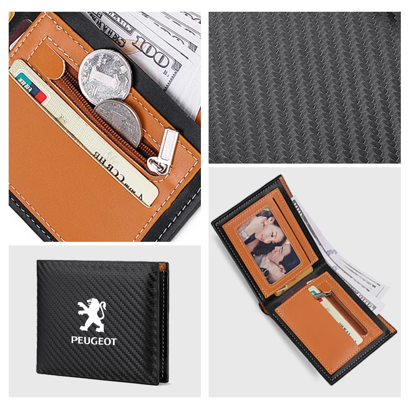 Carbon Fiber Women's Men Wallet Money Purse Coin Cards Holder Cash Organizer For Peugeot 407 508 2008 5008 307 308 3008 206 207