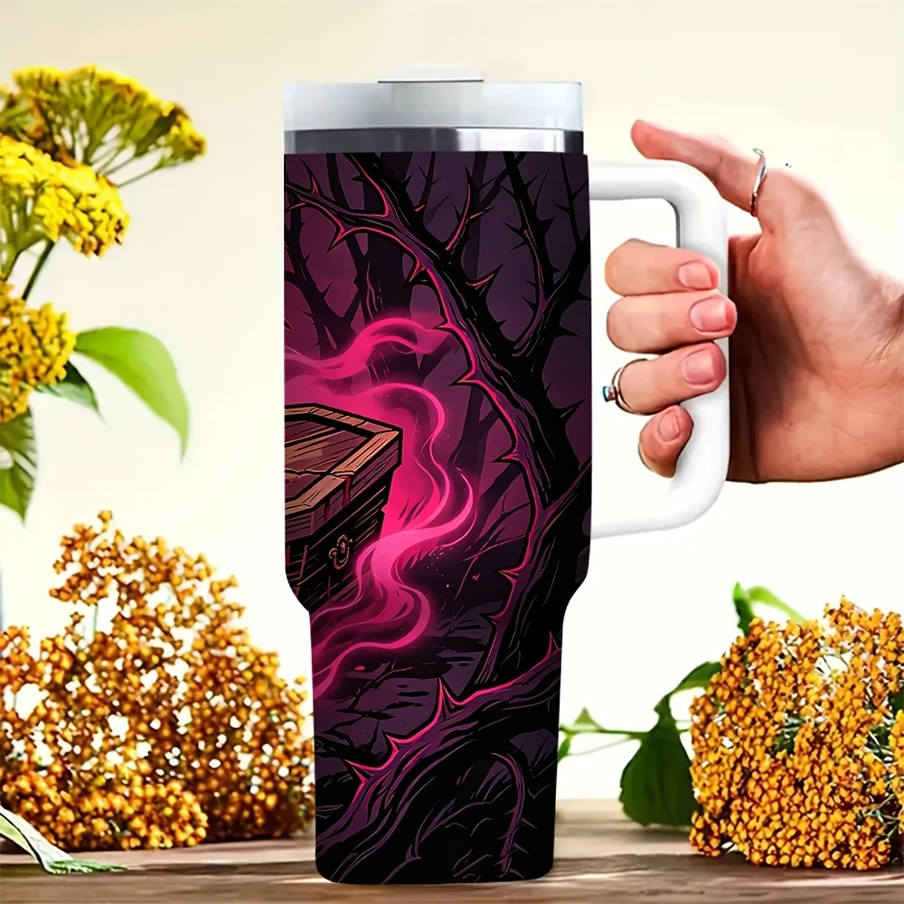 40Oz Tumbler with Handle, Spooky Bat Coffin for halloween Print, Suitable for Halloween Lovers, Fits Both Cold And Hot Drinks, Ideal for Daily Use And Outdoor Activities in for halloween Season