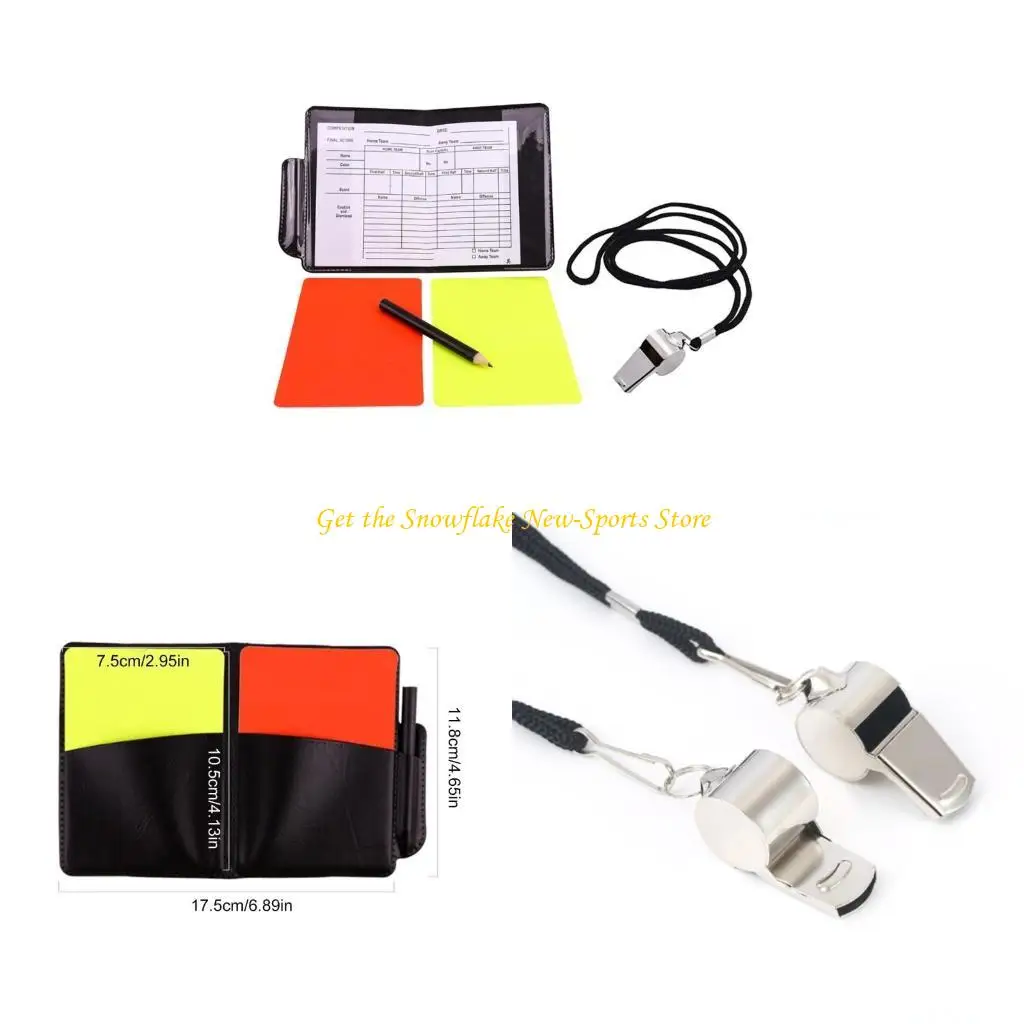 

Набор карт крадкости и желтых карт, набор кошельков с металлическим свистком судьи, карточка волейбольного футбольного рефери с листовми результатов