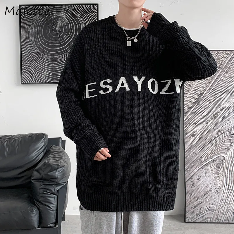 

Pullovers Men Simple Loose Letter Trendy Fall Knitted O-neck Sweaters All-match Street Hip Hop Ulzzang New Chic Leisure Vintage