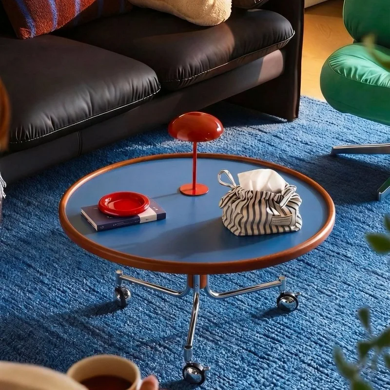 Jellyfish Coffee Table for Living Room and Home Vintage Style Bauhaus Round Rotating Swivel Wheels Movable Small Side