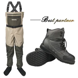 Waterproof Fishing Waders Rubber Sole Shoes Fly Flashing Wading Clothes Anti Slip Hunting Reef Rock Fishing Boots Chest Waders